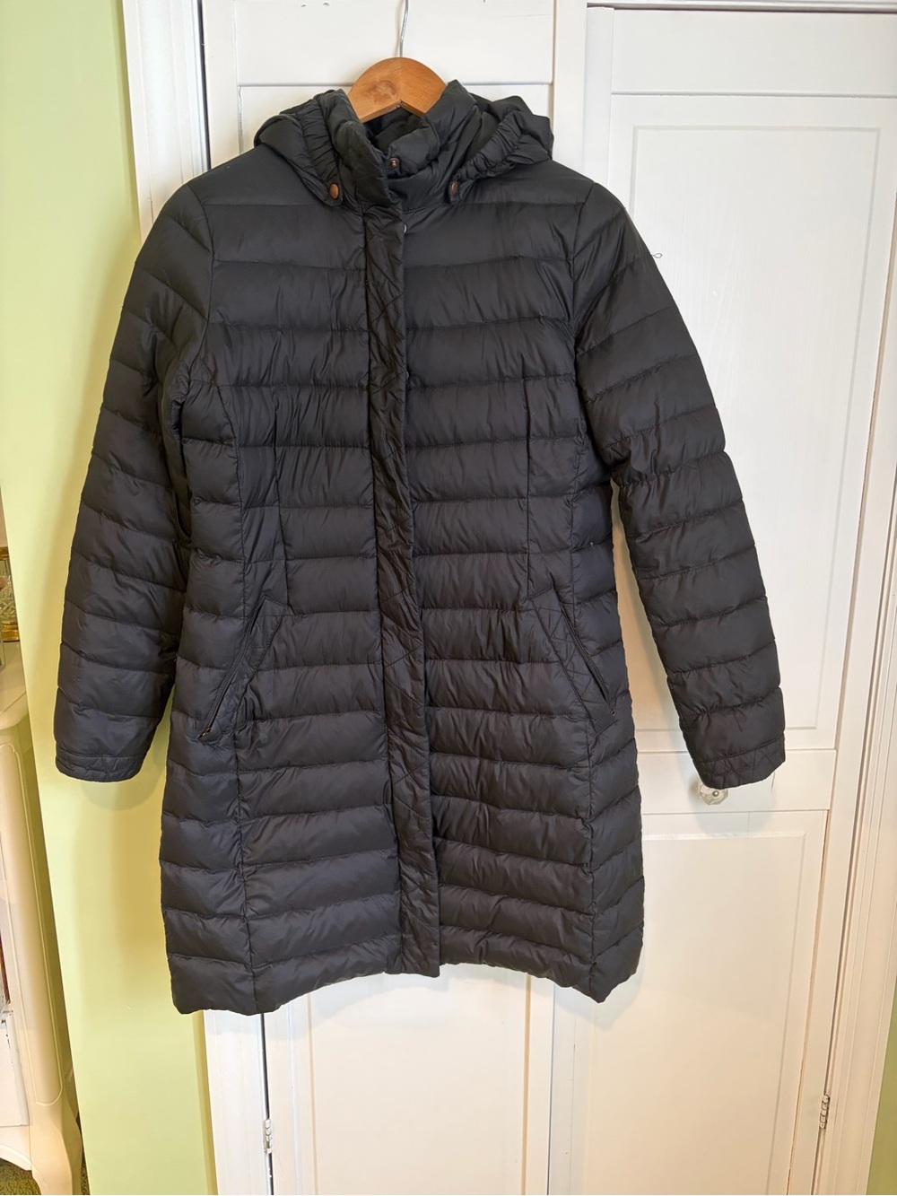 Lands' End Women's Black Long Quilted Hooded Puffer